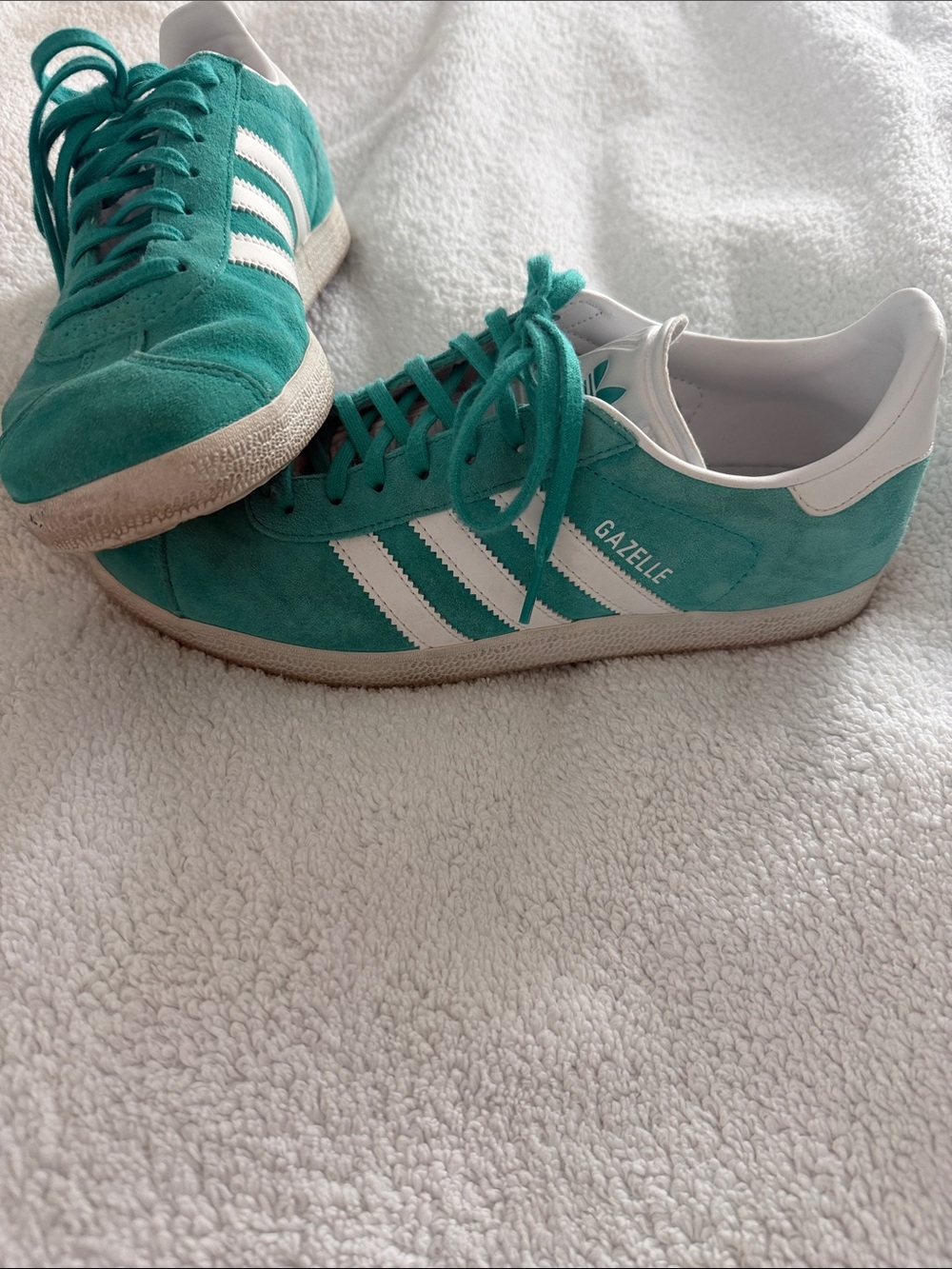 adidas Teal Gazelle Suede Sneakers with White Stripes